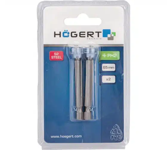 Биты для гипсокартона PH2, 65 мм, магнитный наконечник, сталь S2