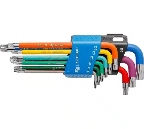Набор Г-образных удлиненных ключей TORX с цветной маркировкой, Т10-Т50, 9 шт.